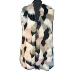 Joseph A. Multi Colored Faux Fur Long Line Open Front Vest, Size L
